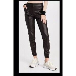 Spanx (XL) Pants Womens Black Leather Like Faux Joggers Biker Edgy Goth Rocker